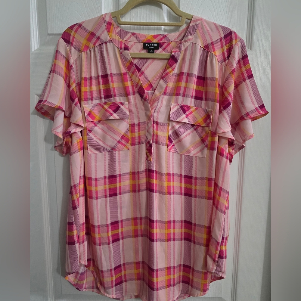 Torrid Harper Georgette Pullover Flutter Blouse - Picture 5 of 8